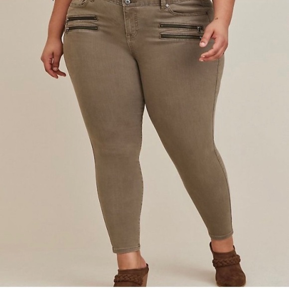 Torrid Dusty Olive Multi Zip High Rise Jegging Super Skinny Size 18 - Picture 3 of 7